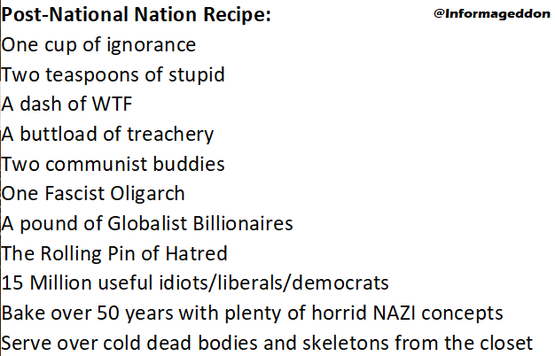 Informageddon's tweet image. Trudeau's vision of a Post National Nation: 

The Official Recipe