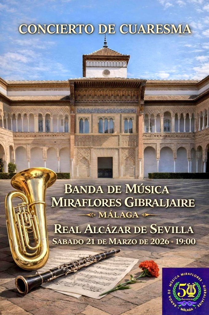 PRÓXIMOS EVENTOS #50AniversarioMiraflores:

27 FEB, 20h MESA REDONDA "Miraflores, 50 años en la Semana Santa de Málaga"

8 MAR, 19h FINAL CONCURSO MARCHAS "Perfecto Artola"

20 MAR, 19.30h CONCIERTO CUARESMA Catedral Málaga 

21 MAR, 19h CONCIERTO CUARESMA Real Alcázar Sevilla.