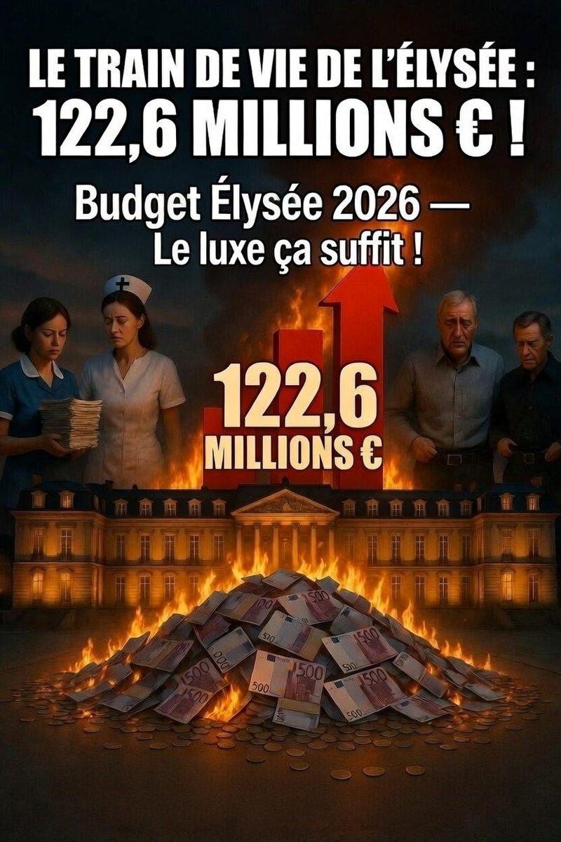 NathalieE0810's tweet image. LE CHIFFRE DE LA HONTE : 122,6 millions € en frais de fonctionnement ! 😡
L'État jette l'argent des Français par les fenêtres pour le palais présidentiel :

🔴122,6 millions € gelés (comme en 2025), pour ~800 agents, réceptions fastueuses, déplacements, entretien du bâtiment…