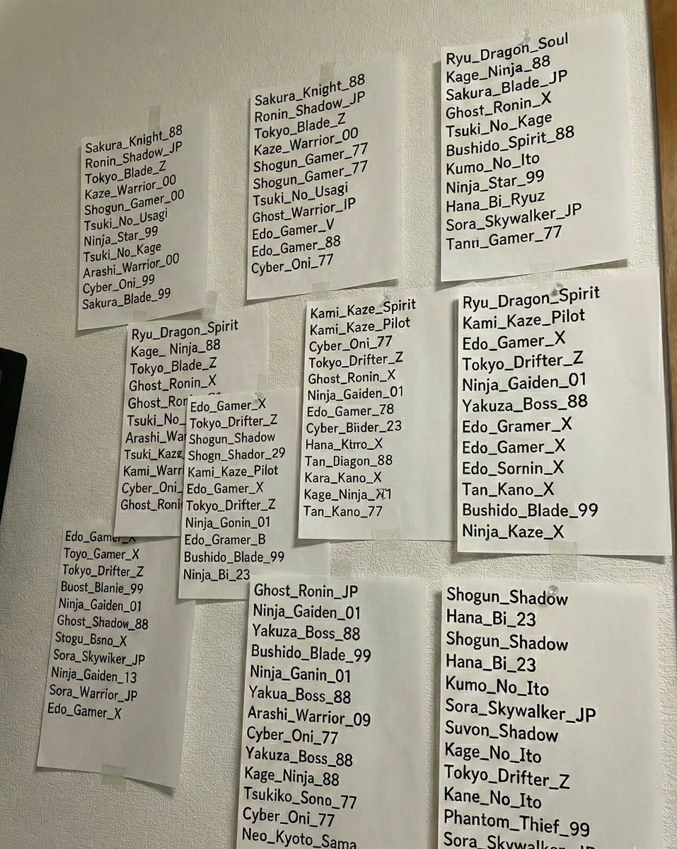 俺はゲーム中煽られたり、バッドマナーをしてくるアカウントを次に会うまでに二度と忘れないよう、メモして壁に貼り付けている。