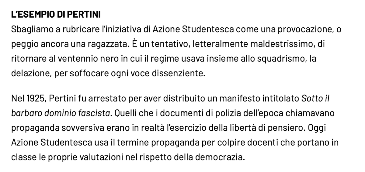 La lezione di Pertini agli studenti di destra che schedano i «professori di sinistra» editorialedomani.it/idee/commenti/…
