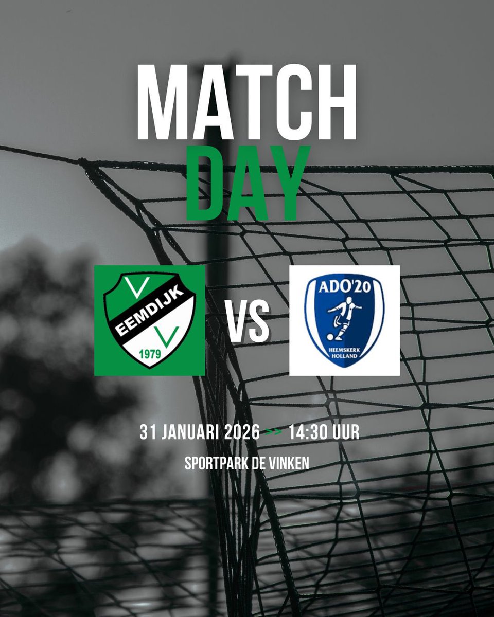 MATCHDAY⚽️| Eemdijk treedt vanmiddag in eigen huis aan tegen ADO’20.

Voor de ploeg van trainer <a href="/P_Posthuma/">Patrick Posthuma</a> de kans om aansluiting bij de top 5 te krijgen. De bezoekers willen daar blijven staan.

Een mooi affiche op De Vinken!

Tot vanmiddag! 💚 #eemado