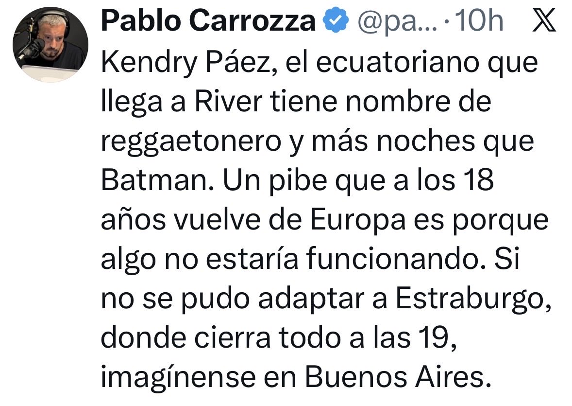 Lo mismo dijo de Juanfer  <a href="/pablocarrozza/">Pablo Carrozza</a> Éxito asegurado !