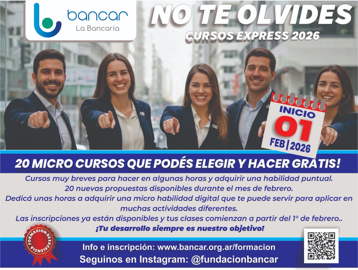 Nuevos cursos de Bancar.Gratuitos para afiliados,afiliadas y su grupo familiar directo.
Comienzan el 01 de febrero.
<a href="/SergioOPalazzo/">Sergio Omar Palazzo</a>