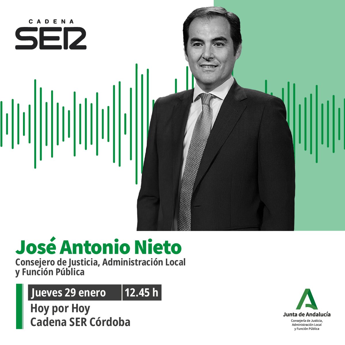 🎙️ Hoy a las 12:45h en Hoy por Hoy, no te pierdas la entrevista a José Antonio Nieto.

🗓️ Jueves 29 de enero.
⏰ 12:45 h.
📻 Cadena SER Córdoba.
