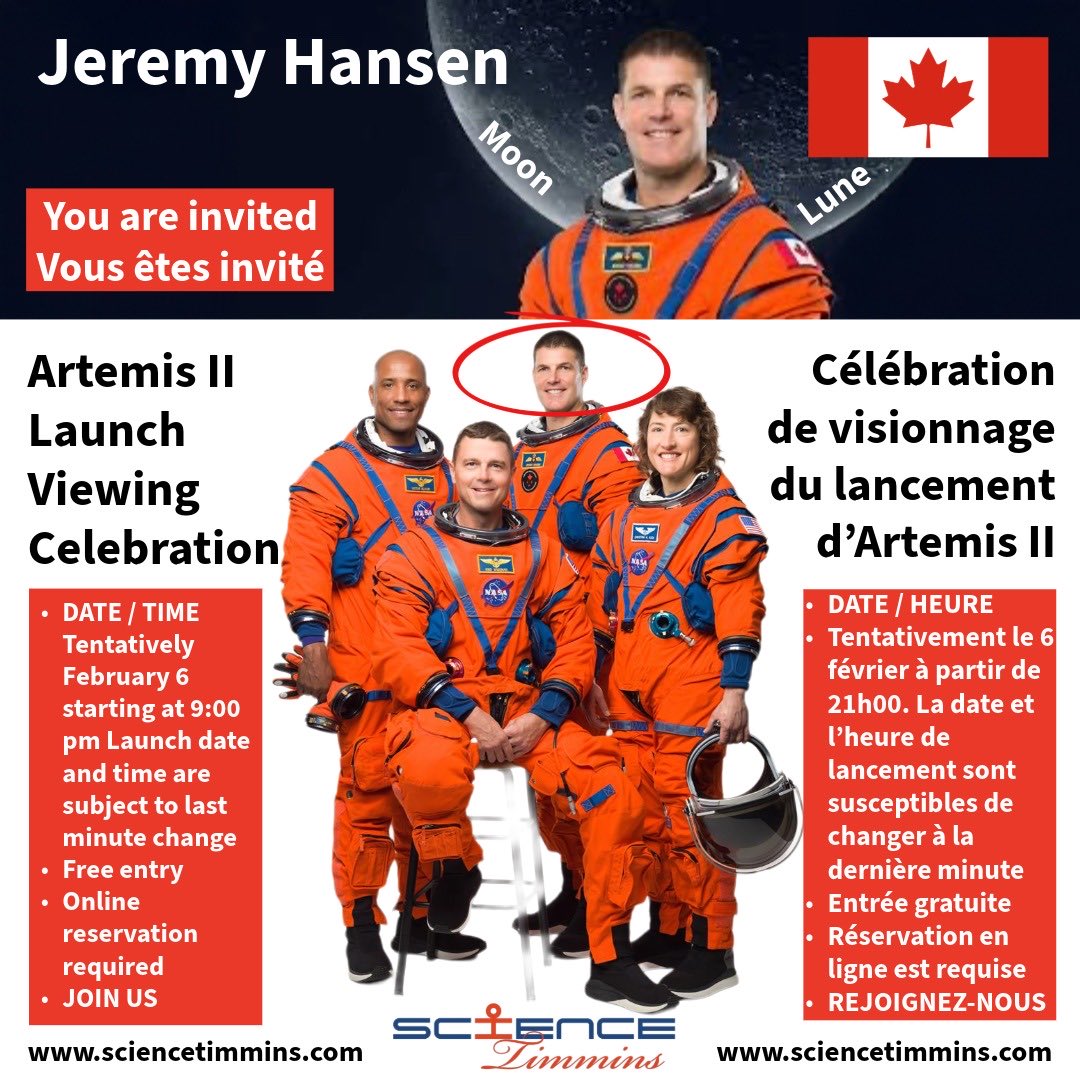EXPERIENCE HISTORY WITH THE LAUNCH OF ARTEMIS II
Join us for the launch of Artemis II, a monumental event in space exploration! 
Celebrate with us as we honor the incredible contributions of the Canadian Space Agency and astronaut Jeremy Hansen. This is a moment to take pride in