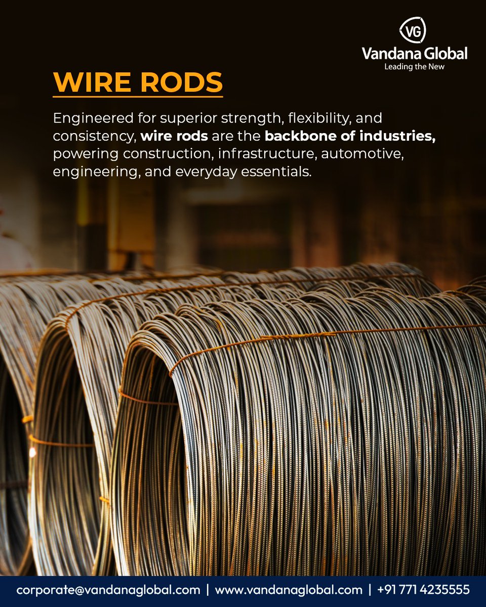 GlobalVandana's tweet image. Strength that bends, never breaks.
From foundations to finished forms, our wire rods hold industries together — reliably, consistently, powerfully.

Vandana Global. Leading the New.

#WireRods #BuiltForStrength #IndustrialBackbone #QualityThatLasts #VandanaGlobal