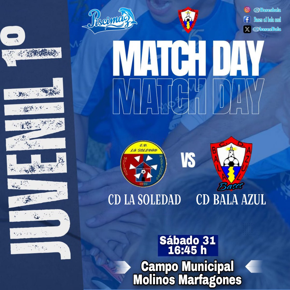 JUVENIL | PRIMERA JUVENIL GRUPO 1.
Jornada 18
💙⚽🦈💪
📆 Sábado 31 | 16:45h
🏟️ Campo Municipal Molinos Marfagones 
⚽ <a href="/CDLaSoledad1/">CD La Soledad</a> Vs #JUVENIL