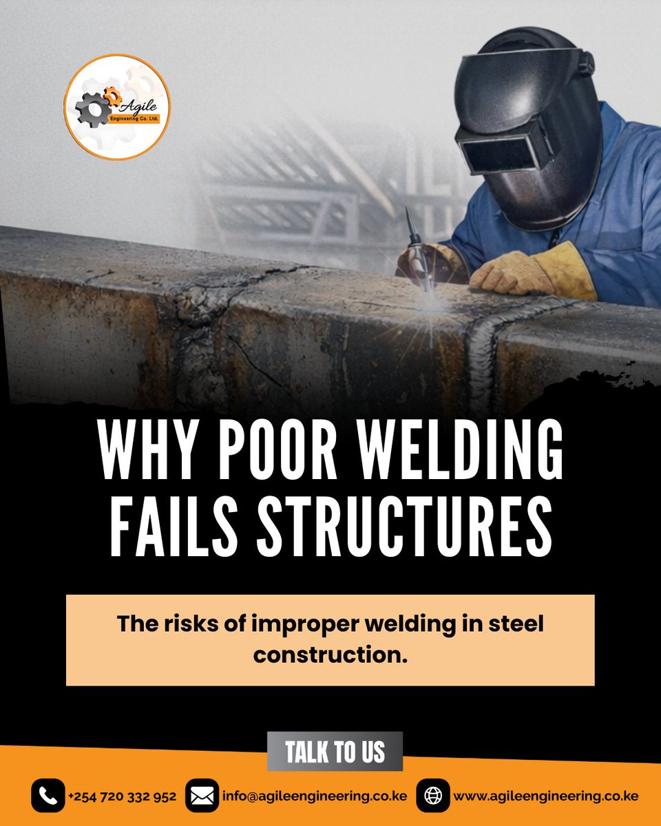 AgileCoLtd's tweet image. Why Poor Welding Fails Structures

Poor welds weaken steel structures, leading to costly reworks and potential failures. Proper welding is essential for safety.

Tag a contractor who takes welding seriously!

#WeldingQualityKE #StructuralIntegrityKE #BuildKE