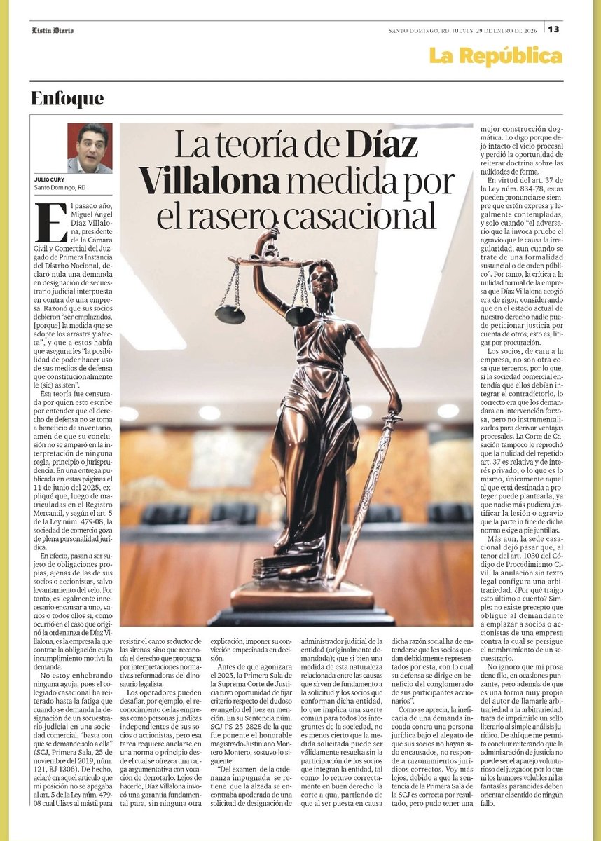 JuLiOCuRY's tweet photo. Finalmente, la sede casacional tuvo oportunidad de referirse a una extraña teoría del juez Miguel A. Díaz Villalona que, como algunos recordarán, censuré en un artículo del 11 de junio pasado. 

Ahora, en las mismas páginas del @ListinDiario, analizo lo decidido por la SCJ. https://t.co/nkRvN2q1xr