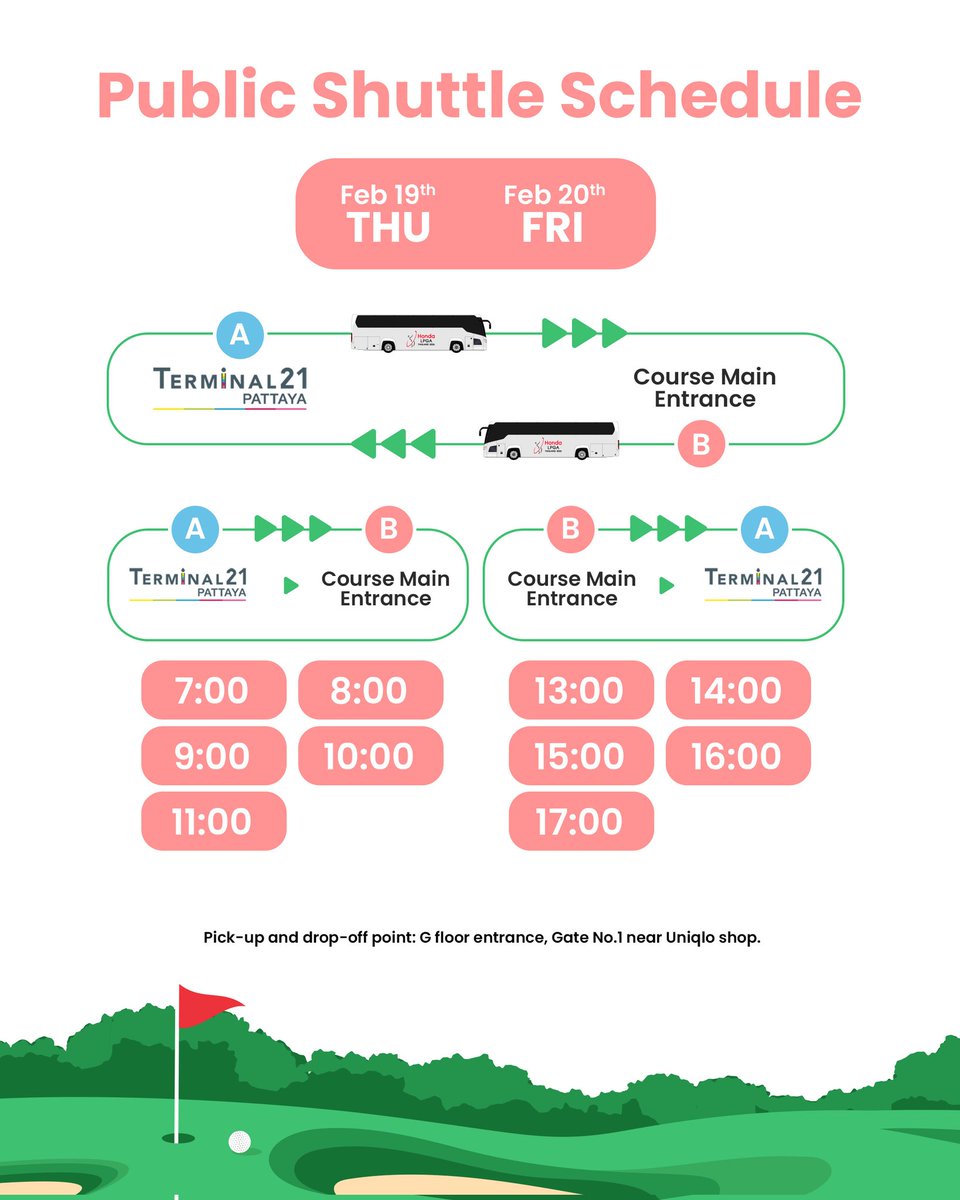 hondalpgath's tweet photo. Getting to #HondaLPGAThailand 2026? We’ve got you covered 🚌

ตารางรถบัสรับ-ส่ง ประจำ Honda LPGA Thailand 2026 มาแล้ว! เช็คเลย 🚌 https://t.co/Kd7Z2L3p1F