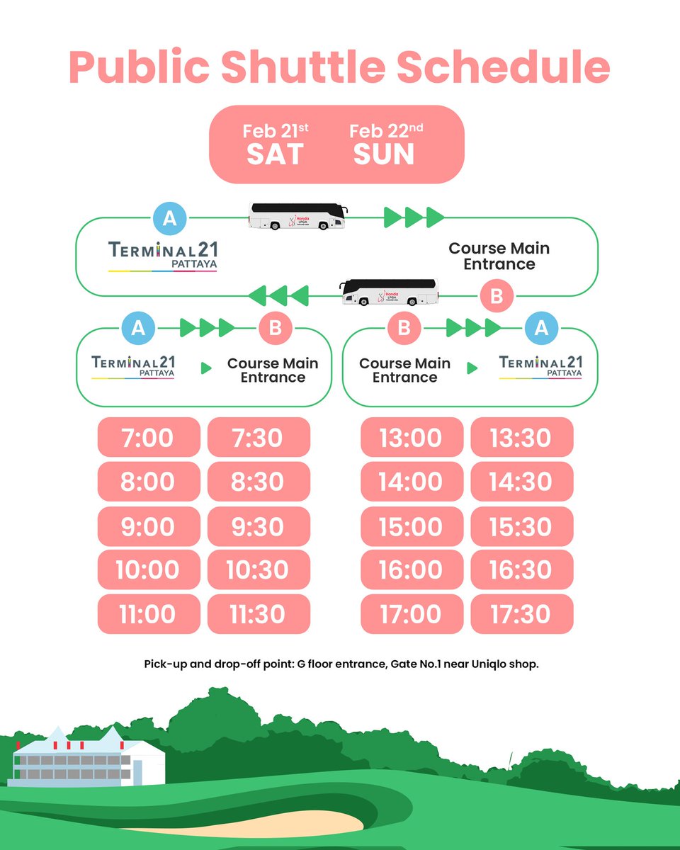 hondalpgath's tweet photo. Getting to #HondaLPGAThailand 2026? We’ve got you covered 🚌

ตารางรถบัสรับ-ส่ง ประจำ Honda LPGA Thailand 2026 มาแล้ว! เช็คเลย 🚌 https://t.co/Kd7Z2L3p1F