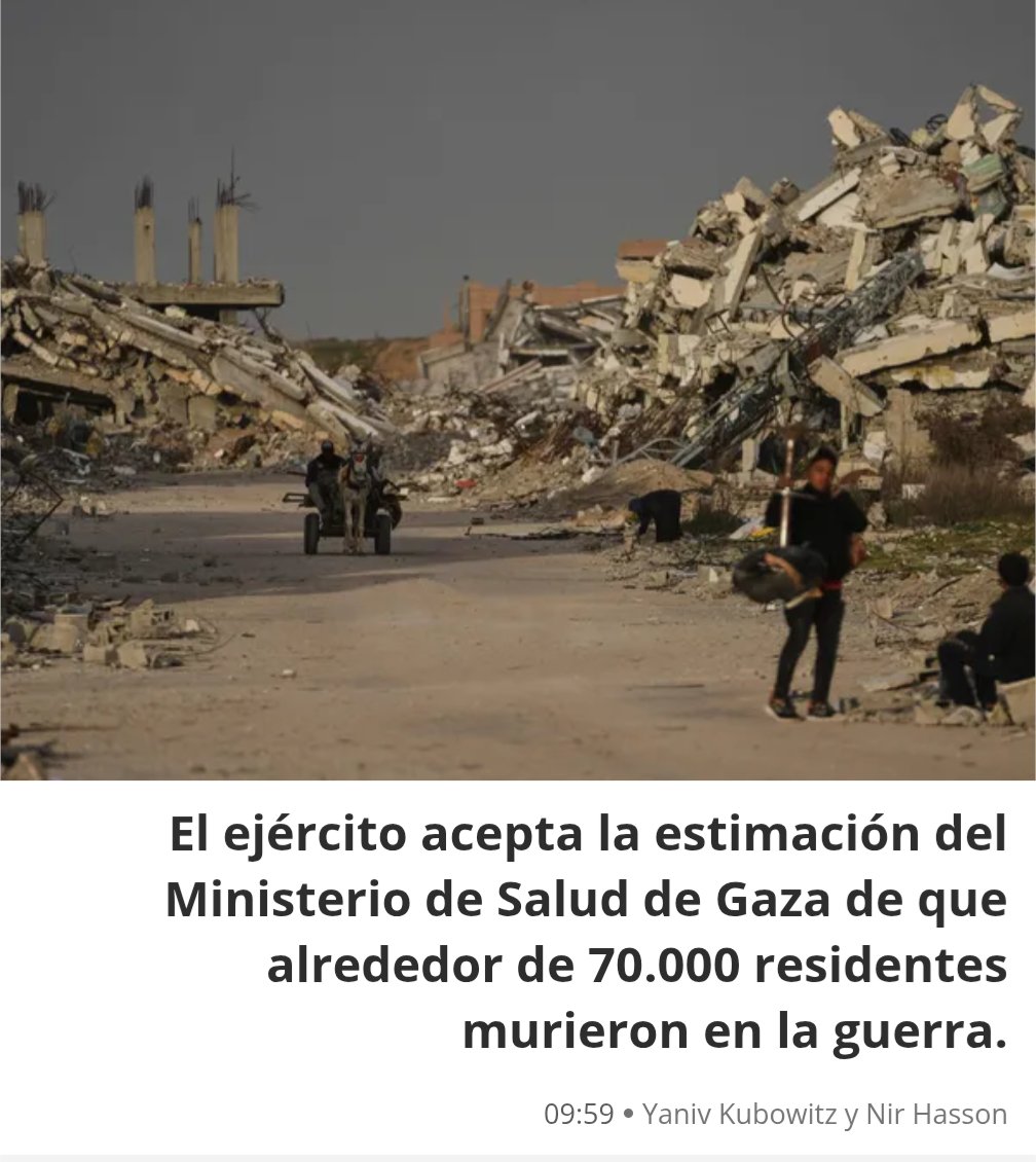 El ejército genocida acepta la cifra de 71.000 asesinados en Gaza que han podido contabilizar los sanitarios palestinos.

Tras descalificar esos números, ahora los validan porque distintos estudios, <a href="/TheLancet/">The Lancet</a> y académicos, afirman que la cifra real está entre 200.000 y 650.000