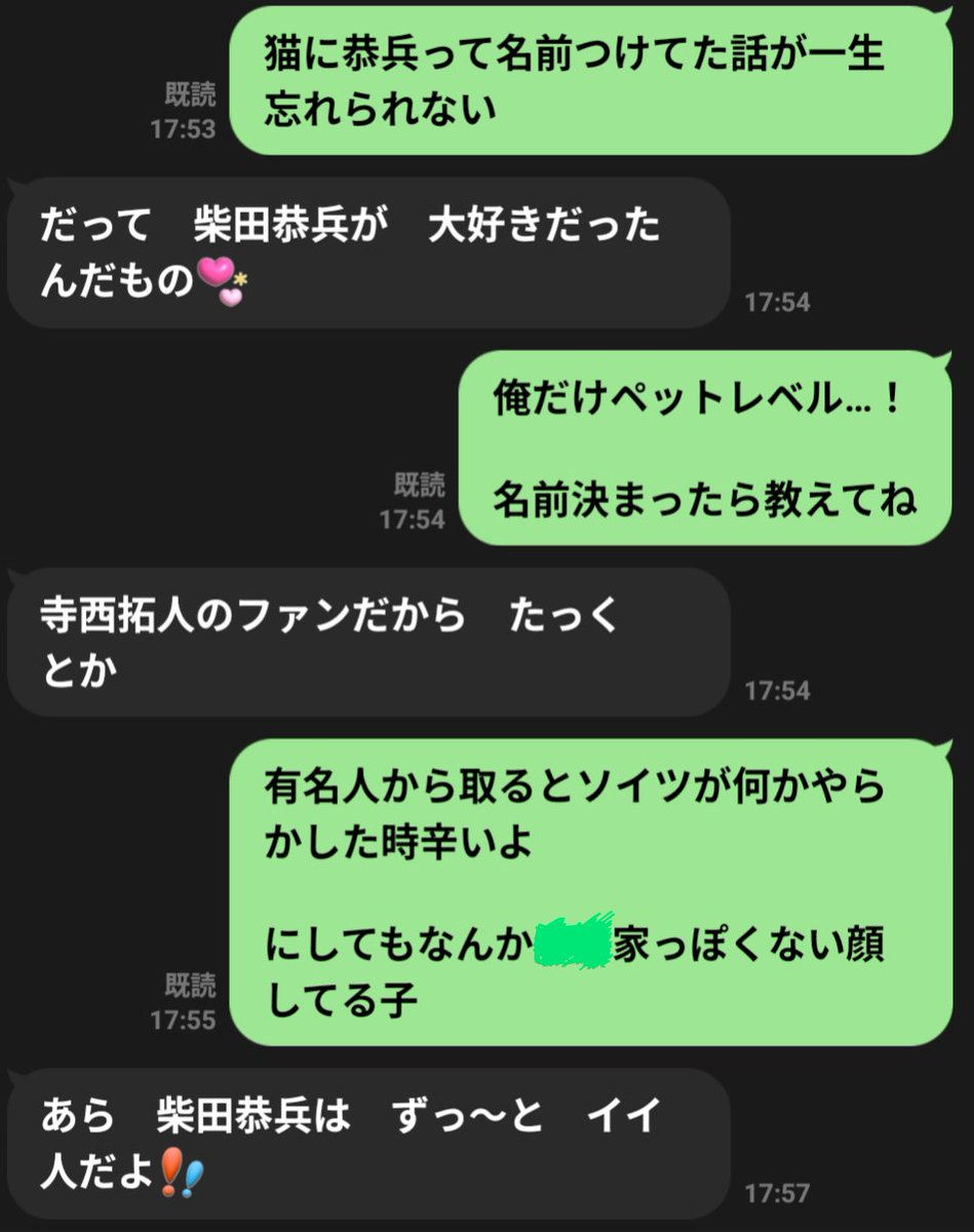 新しい子の名前を考える母とのLINE
母が一人暮らししてる時の猫の名前
(流石に漢字は変えたんだからセーフとのこと)