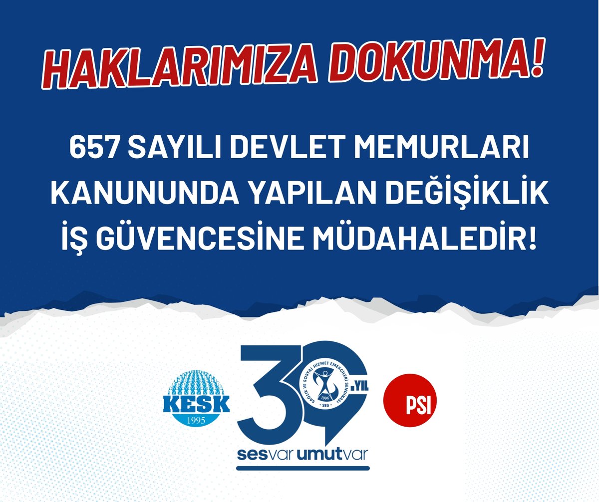 sesgenelmerkezi's tweet image. 657 SAYILI DEVLET MEMURLARI KANUNUNDA YAPILAN DEĞİŞİKLİK İŞ GÜVENCESİNE MÜDAHALEDİR!

Resmi gazetenin bugünkü sayısında yayınlanan 7573 sayılı kanunla 657 sayılı devlet memurları kanununun aday memurlarının görevine son verilmesi ile ilgili 56. Maddesinde esaslı bir değişiklik…