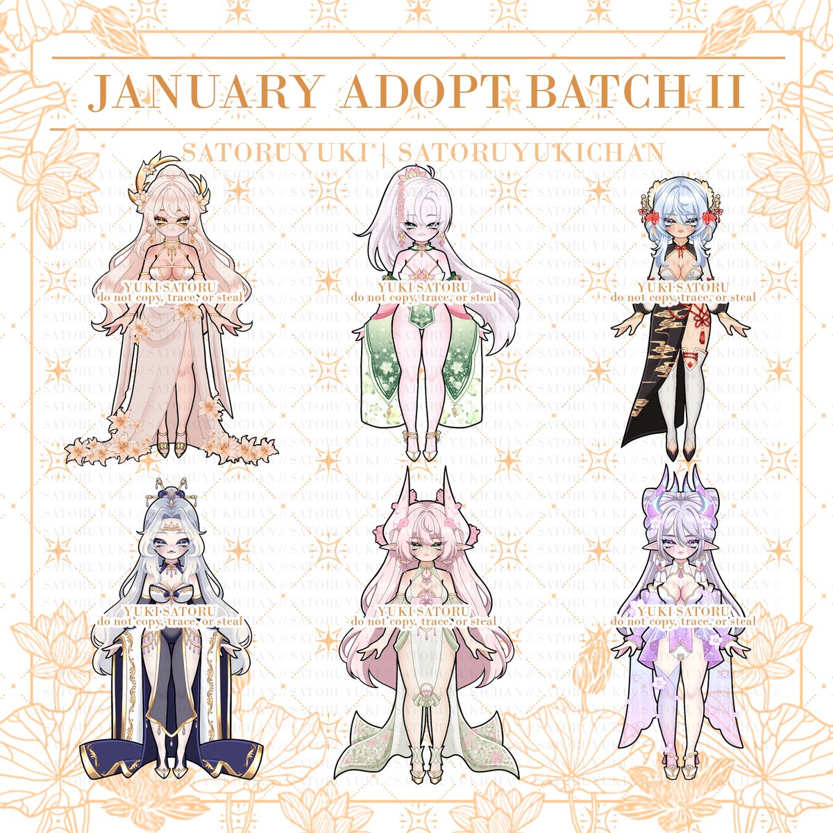 ₊˚⊹⋆ JANUARY ADOPT BATCH II  
⤷ ゛RTs appreciated (ㅅ´ ˘ `)  

⤷ ゛Purchase here! ˎˊ˗ vgen.co/satoruyuki/pro… 

⤷ ゛Want to see more of my adopts? Link below! ˎˊ˗ vgen.co/satoruyuki/shop 

#VGen #Vtuber #VgenOpen #CharacterDesign #ocart #adoptables