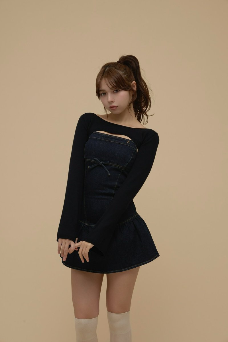 Bonnie denim mini dress color navyblue ¥17,600-tax in ストレッチ