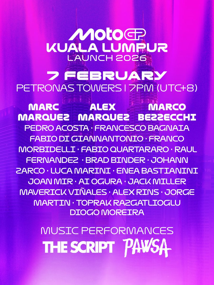 ONE WEEK TO GO for our party in Kuala Lumpur 🔥🔥

Who are you most excited to see? 👀

#MotoGPLaunch #KualaLumpur26