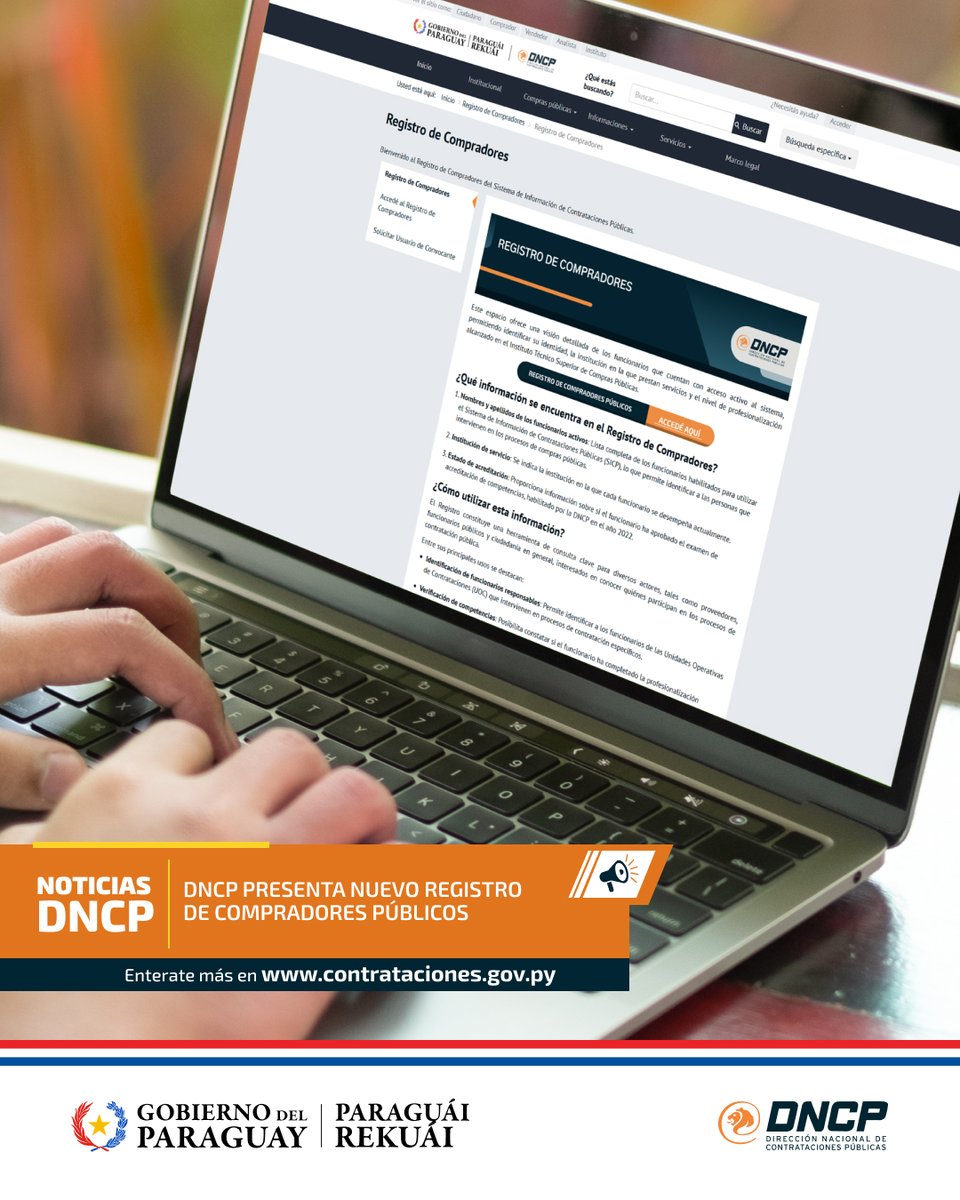dncp_py's tweet photo. 📰 DNCP presenta nuevo Registro de Compradores Públicos.

Leé más ingresando a 🔗 https://t.co/3Lhd8RsEgd https://t.co/Vuhq4Q7qiC