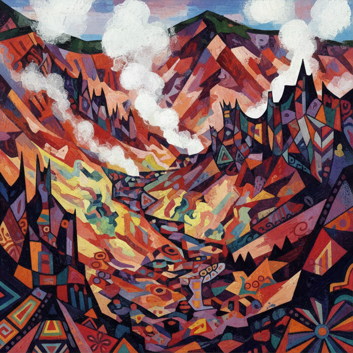 jpw_666's tweet photo. A dramatic volcanic valley with steam vents and bubbling sulfur springs. It truly looks like "Hell Valley" in the best way possible! 🌋♨️
#Noboribetsu #Jigokudani #Hokkaido #Cubism #Futurism #FolkArt #VolcanicValley #HellValley #JapanTravel #JapanTrip https://t.co/IBrq2qOWr2