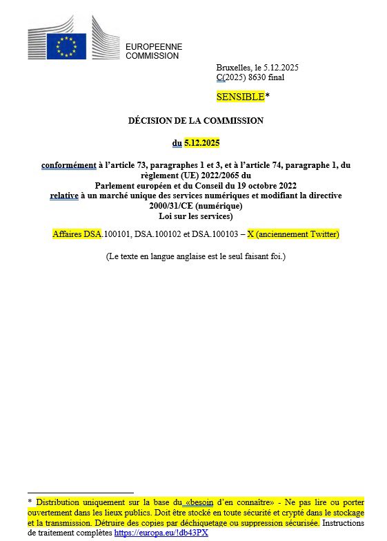 ‼️ La Commission européenne grande reine de la transparence qui veut se faire à tout prix <a href="/elonmusk/">Elon Musk</a> en le condamnant à 120 millions d’euros d’amende pour manque de transparence, ne veut pas que vous puissiez lire ce rapport anti-Twitter <a href="/X/">X</a> ! 

C’est écrit en toutes lettres en bas
