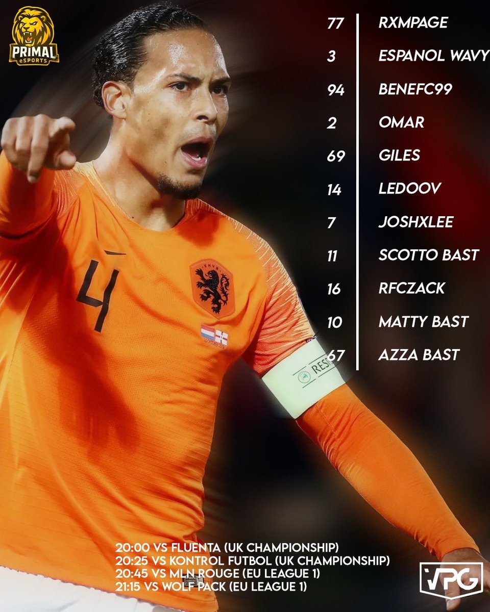 𝐈𝐓'𝐒 𝐌𝐀𝐓𝐂𝐇𝐃𝐀𝐘! 🦁 

We'll be facing off against:

🏡 20:00 vs. <a href="/FluentaEsports/">Fluenta Esports</a> - UK Champ A
🛫 20:25 vs. <a href="/kontrolfutbol_/">Kontrol</a> - UK Champ A
🏡 20:45 vs. #MLNROUGE - EU L1
🛫 21:15 vs. <a href="/WolfPackVPG/">Wolf Pack VPG</a> - EU L1

Good luck to all involved! 

Lineup graphic by <a href="/rfczxck/">rfczack</a> ⬇️

#PRML