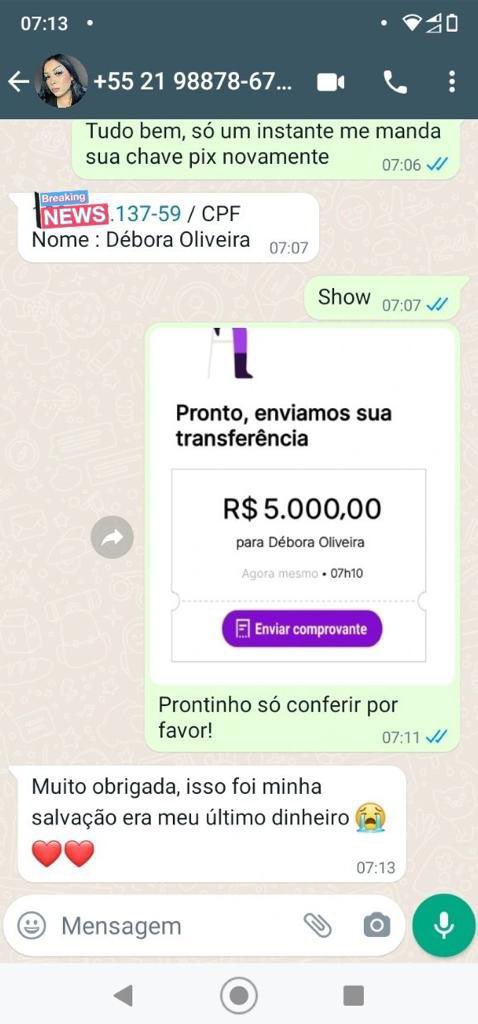 DIRETAMENTE NA SUA CONTA.

VALOR TESTE (40 vai 550)
R$ 80  VAI 1.100 pix
R$ 130 VAI 1.500 pix
R$ 210 VAI 2.650 pix
R$ 250 VAI 3.000 pix
R$ 350 VAI 4.500 pix
R$380 VAI 5.000 pix   
R$430 VAI 6.000 pix
R$630 VAI 8.000 pix

wa.me/message/B3OUGO…

Link do WhatsApp acima ⬆️