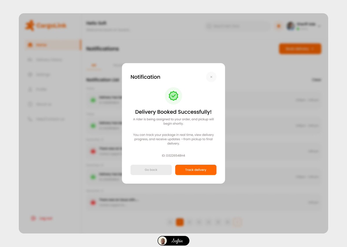 softixcreatives's tweet photo. Wow we did it guys it's 40 days of showing up already even though their are some days when i feel stuck and didn't post buh then this still counts.

Delivery notification screen (web app) 

How's it guys??
#showingup #uidesign #dashboarddesign https://t.co/K5sJkMty6c