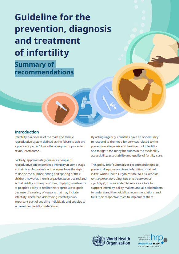 HRPresearch's tweet image. The new Guideline for #infertility offers clear, evidence‑based recommendations across prevention, diagnosis and treatment.
 
See the summary of recommendations, available in Arabic, French, English, Spanish, Russian and Portuguese 👉bit.ly/45SqoUc