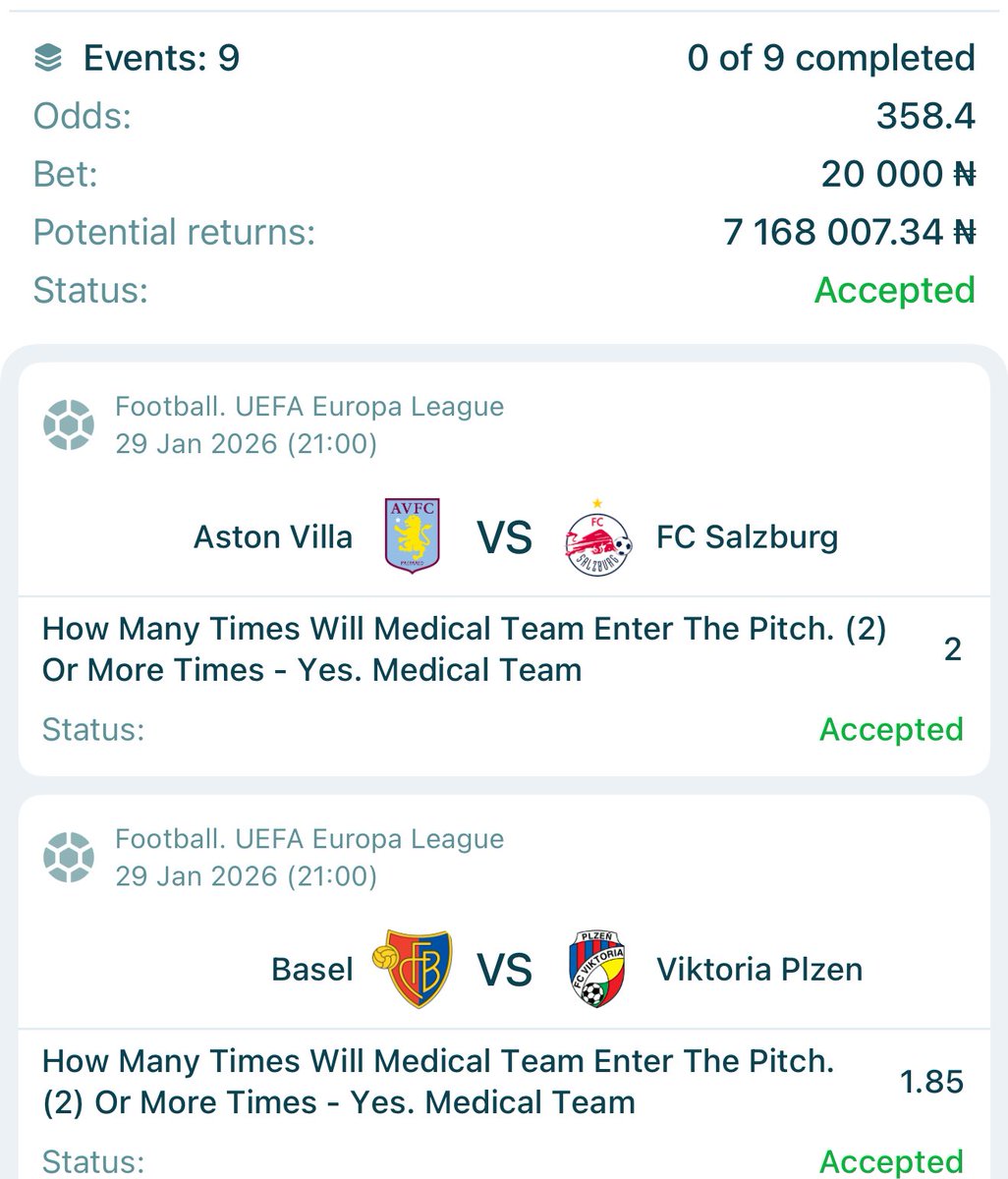 Medical Team to Enter The Pitch 2 or More Times -Yes on <a href="/22bet_official/">22BET</a> 

358 odd

Code: L91T6

You don’t have account on 22bet?

Register new and fund below 👇👇👇

cutt.ly/TrCjZ9OZ

Promo code: WORLDBOSS