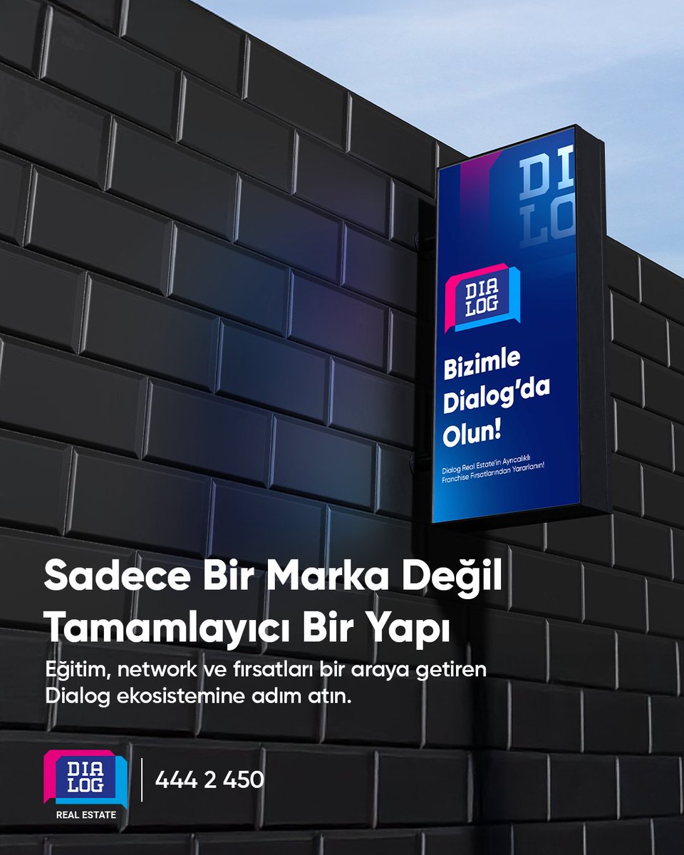 Sadece bir marka değil, tamamlayıcı bir yapı.

Eğitim, network ve fırsatları bir araya getiren
Dialog ekosisteminde sende yerini al.🚀

📞 444 2 450 | 📱 +90 539 338 91 49
🌐 dialogturkiye.com

#Dialog #DialogRealEstate #Gayrimenkul
