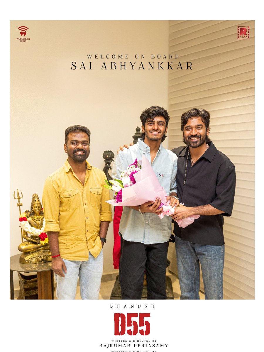 Time’s up. The SAI-lence breaks 🔥

Excited to have the sensational <a href="/SaiAbhyankkar/">abhyankkar</a> as the music composer for #D55 💥

D55 - A #SaiAbhyankkar Musical 🎵
A brand new collaboration loading 🎧🧨

<a href="/dhanushkraja/">Dhanush</a> <a href="/Rajkumar_KP/">Rajkumar Periasamy</a> <a href="/wunderbarfilms/">Wunderbar Films</a> <a href="/RTakeStudios/">RTake Studios</a> <a href="/Shra2309/">Shraddha Agrawal</a> <a href="/azy905/">Azmat</a> <a href="/theSreyas/">Sreyas</a>