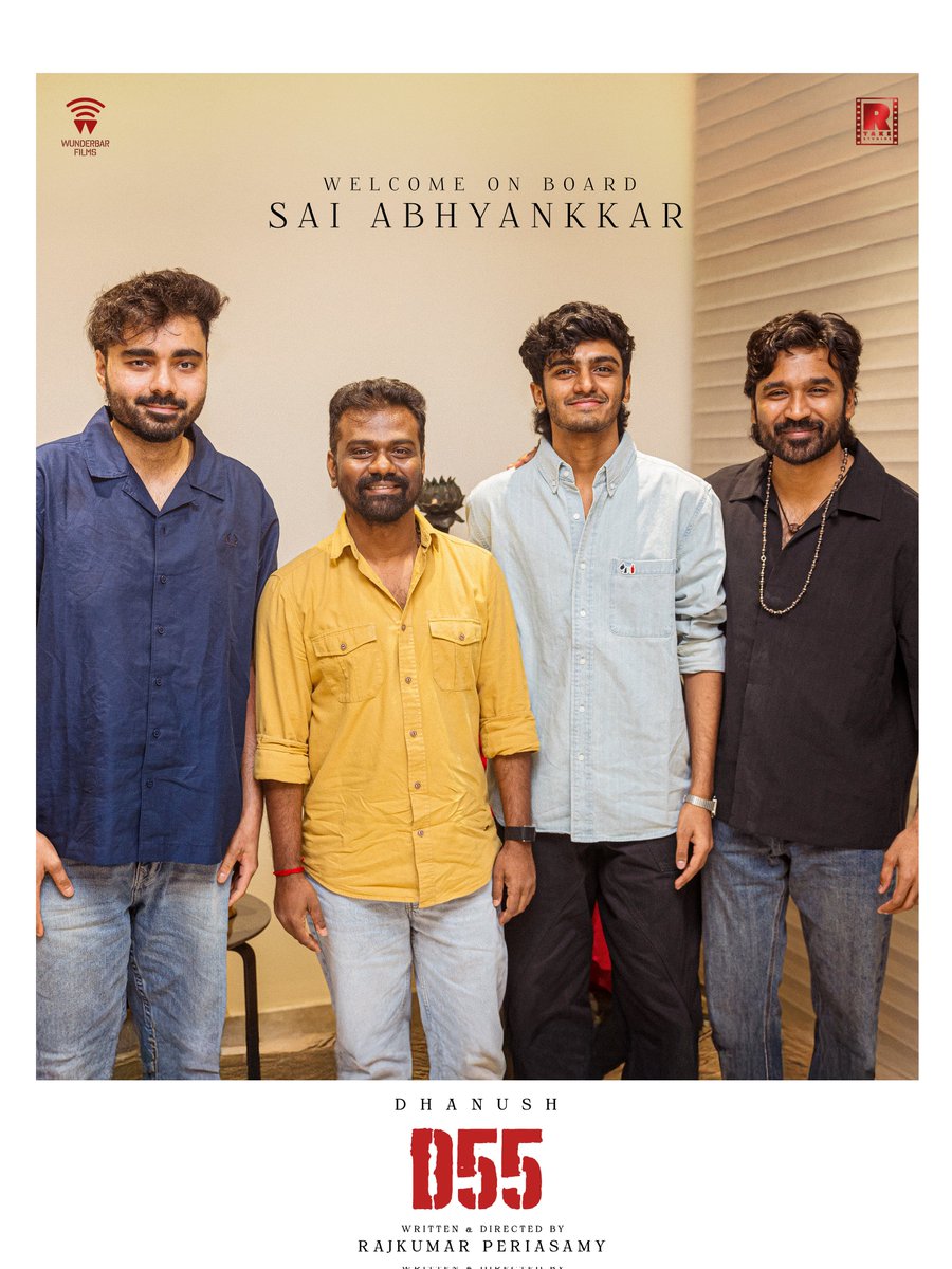 wunderbarfilms's tweet photo. Time’s up. The SAI-lence breaks 🔥

Excited to have the sensational @SaiAbhyankkar as the music composer for #D55 💥

D55 - A #SaiAbhyankkar Musical 🎵
A brand new collaboration loading 🎧🧨

@dhanushkraja @Rajkumar_KP @wunderbarfilms @RTakeStudios @Shra2309 @azy905 @theSreyas @sandy_sashr @vishurams
