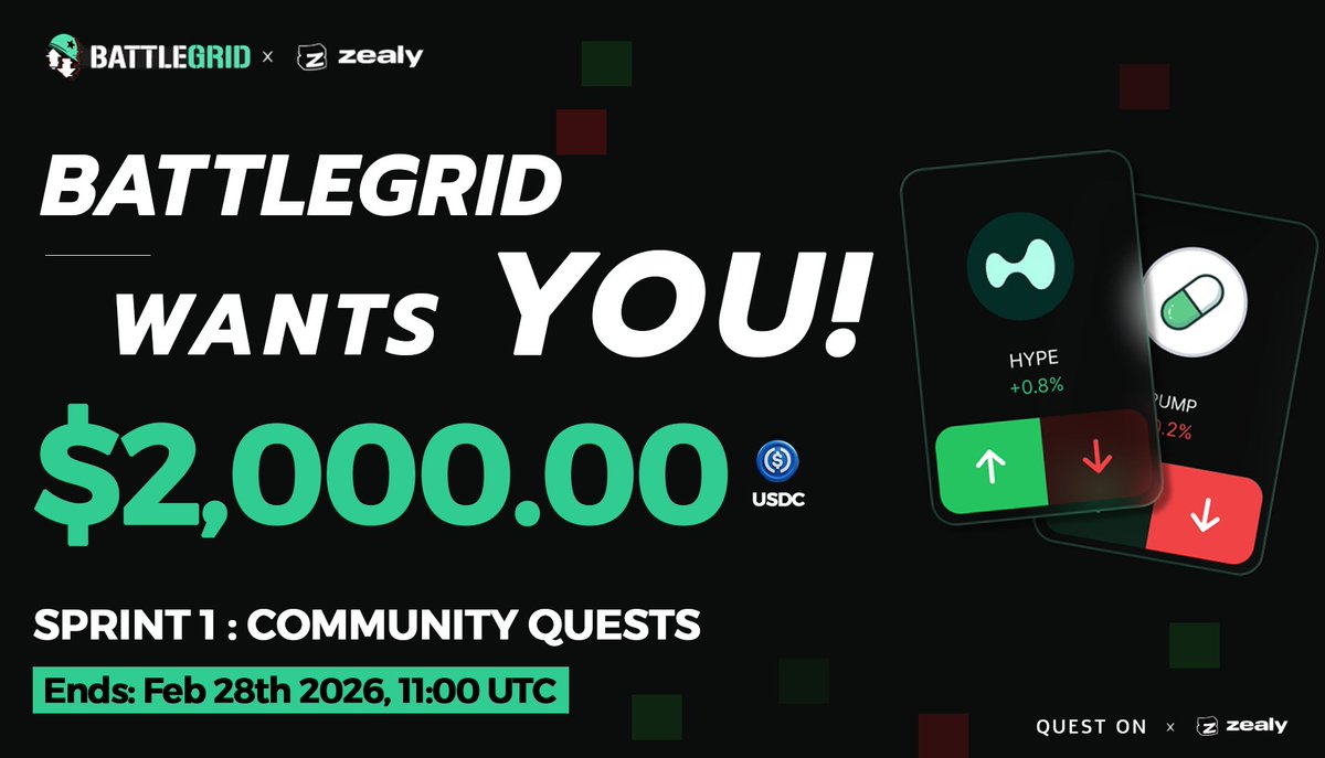 playbattlegrid's tweet image. BATTLEGRID #Zealy Sprint is live! 🪖

Complete quests.
Earn XP.
Climb the leaderboard. 

2,000 USDC prize pool 💵

Join now: zealy.io/cw/battlegrid/…