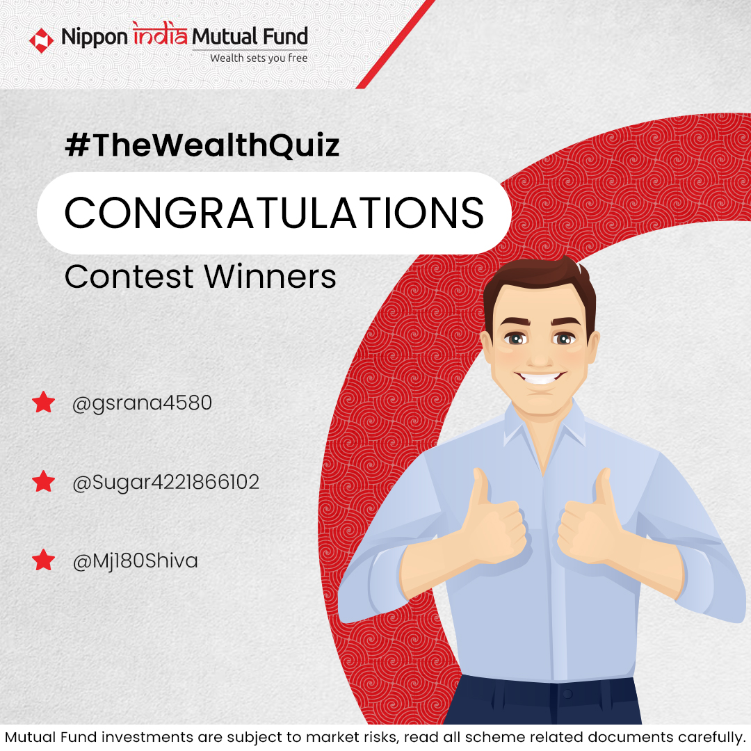 NipponIndiaMF's tweet photo. Congratulations to the winners!

You have won yourself an attractive Gift voucher by leveraging your financial knowledge.

Kindly mail us your details at contestwinner@nipponindiaim.in

#NipponIndiaMutualFund #Investments #MutualFunds #Contest #Winner https://t.co/s4mkOm7uc0