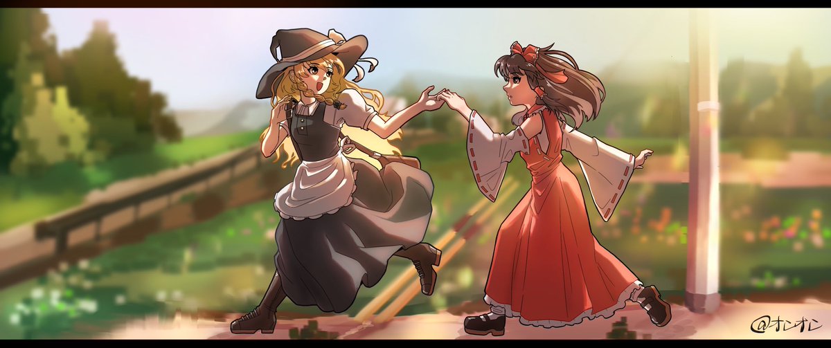 ongong0704's tweet photo. 人里で一緒に散歩しましょう♪
#東方Project #博麗霊夢 #霧雨魔理沙 https://t.co/dkoJ4IXF7x