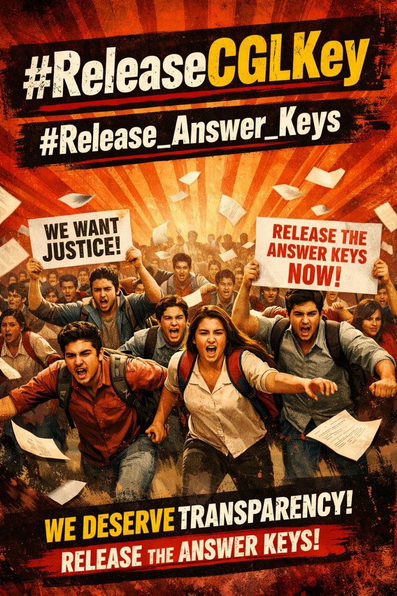 SSC CGL 2025 Mains Answer Key Protest 
📢Demand: 
Release Answer Key | Transparency  #ReleaseCglKey #Release_Answer_Keys 📷 
Be active. Be loud.