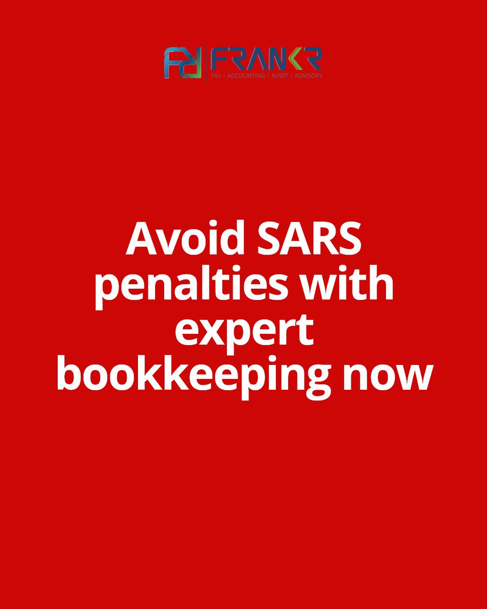FRANKRTaxCareSA's tweet image. Personalised bookkeeping for growth and clarity. #CIPC #PAYE #IT14 #Accounting #SARSDEBT

Stay compliant and avoid SARS penalties. Get urgent professional Accounting, Tax &amp;amp; Payroll support before deadlines cost you money. wa.me/27617002016