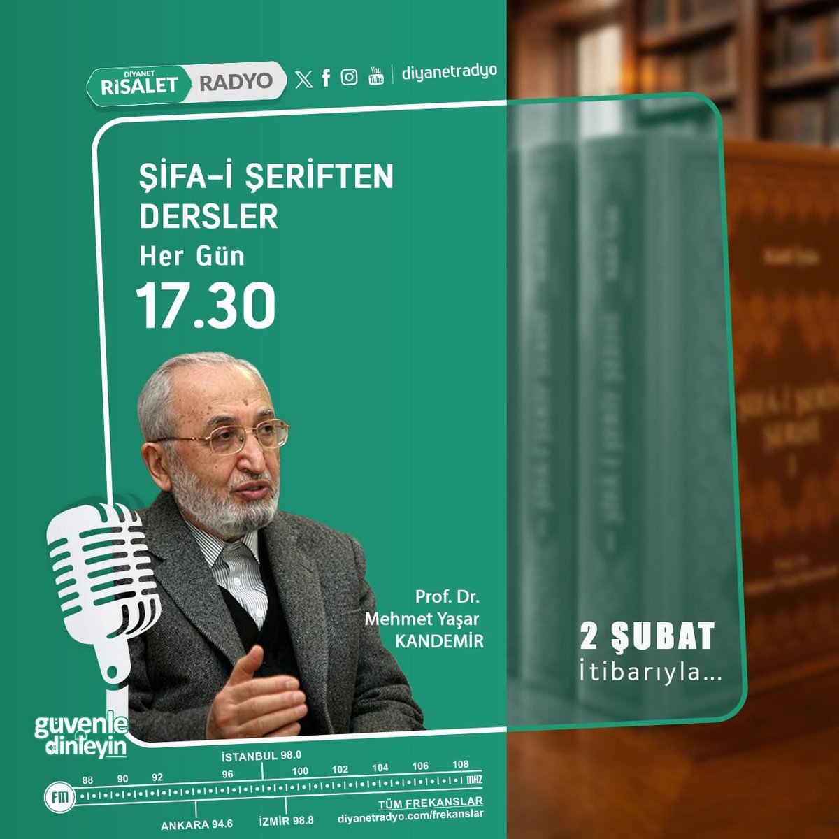 risaletradyo's tweet photo. “Şifa-i Şeriften Dersler” programına sizleri de bekliyoruz. “Şifa-i Şeriften Dersler” Prof. Dr. Yaşar Kandemir’in sunumuyla 2 Şubat pazartesi itibarıyla her gün 17.30’da Diyanet Risalet Radyo’da. https://t.co/gLRvd0HQ4v