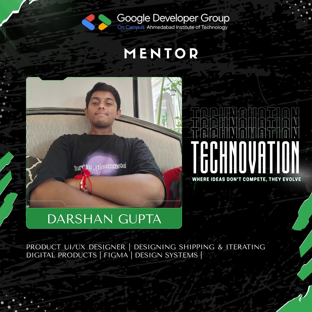 ait_gdsc's tweet photo. Meet Darshan Gupta — Product &amp; UI/UX Design Mentor at #Technovation ✨
From wireframes to pixel-perfect interfaces, he’ll help teams turn ideas into beautiful, user-centric products 🚀
Because great code deserves great design. Let’s build both 🔥
#UIUX #ProductDesign #Figma https://t.co/Bd6BhiyN1Z