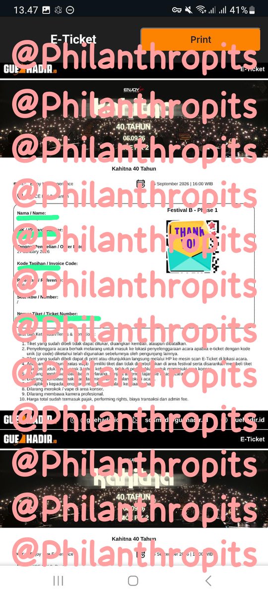 Philanthropits's tweet photo. WTS TIKET KAHITNA 40 TAHUN 

2 Tix Festival B
Ticket Milik Pribadi 
DM FOR INFO

#zonauang #zonajajan wts wtt wtb https://t.co/mq8heWBSVb