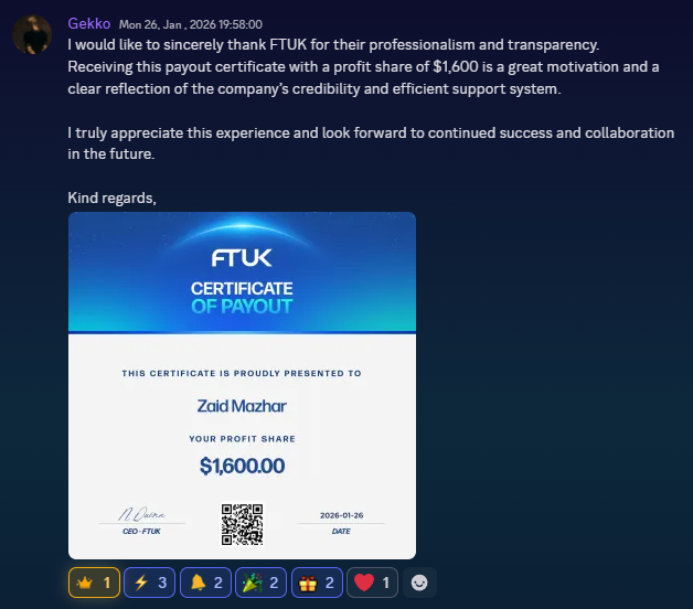 Ftuk_com's tweet image. 🌟 Client Testimonial Spotlight! 🌟

We’re sending a huge thank you to Zaid Mazhar for sharing his success story with #FTUK! 💪

🔥It’s incredibly rewarding to see our traders thriving. Zaid recently celebrated a $1,600 profit-sharing payout, describing the experience as "great…