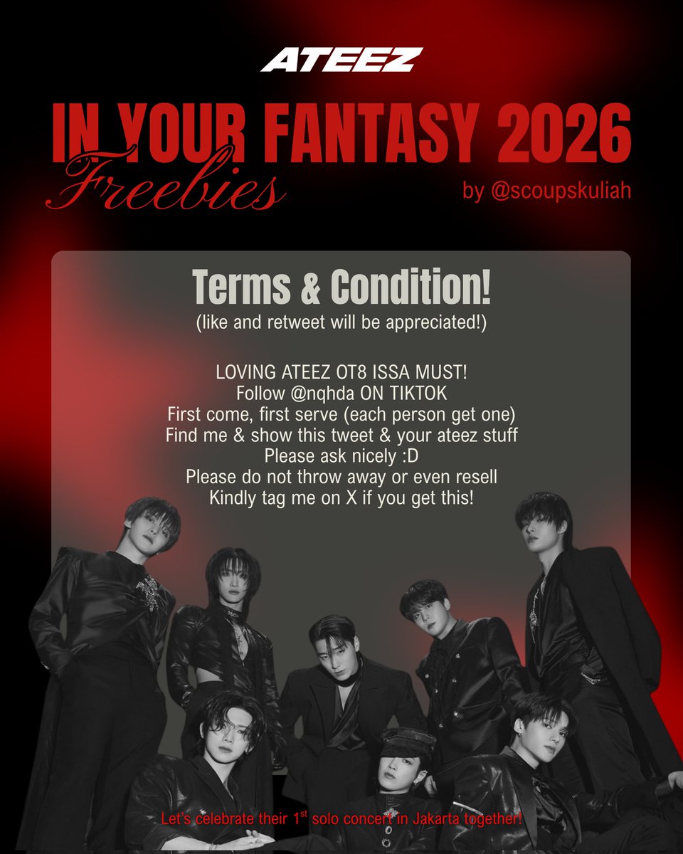 ☆⋆｡𖦹°‧★ FREEBIES ATEEZ IN YOUR FANTASY JAKARTA by <a href="/scoupskuliah/">Nana (@ after dm pls)</a> ★‧°𖦹｡⋆☆
(RT &amp; likes will be appreciated, thank you!)

📍ICE BSD
🗓️ 31 January 2026
⌚ TBA
📋 Please read all the details bellow!
 
I also open for trade, see you guys! ❤️