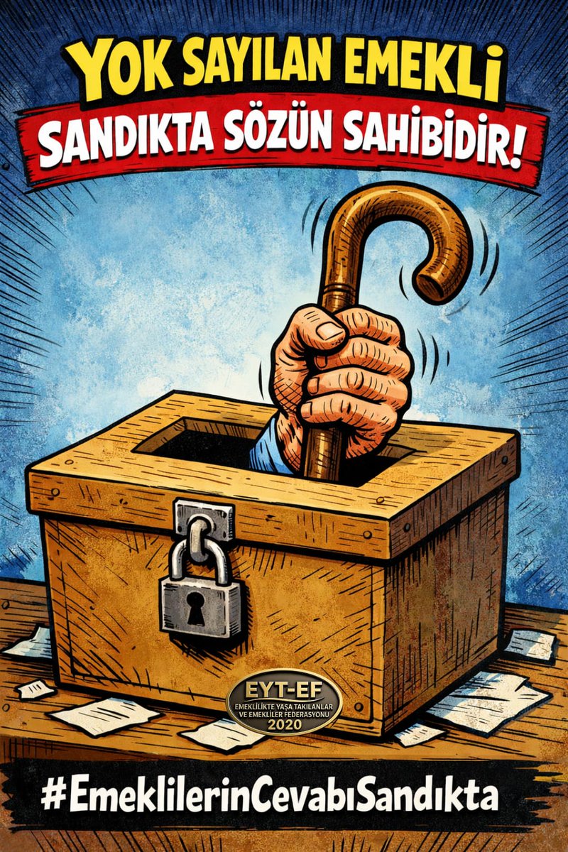#EmeklilerinCevabıSandıkta
Bu ülkenin yükünü taşıyanlar,
Bugün yük görülüyor.

Ne alkış istiyoruz,
Ne merhamet.

Ne açlık susturdu bizi,
Ne yoksulluk eğdi başımızı.

Yok sayılan #Emekli
Sandıkta sözün sahibidir !
#5000KısmininCevabıSandıkta
<a href="/RTErdogan/">Recep Tayyip Erdoğan</a>
<a href="/isikhanvedat/">Prof. Dr. Vedat Işıkhan</a>
ResmiGazete'de