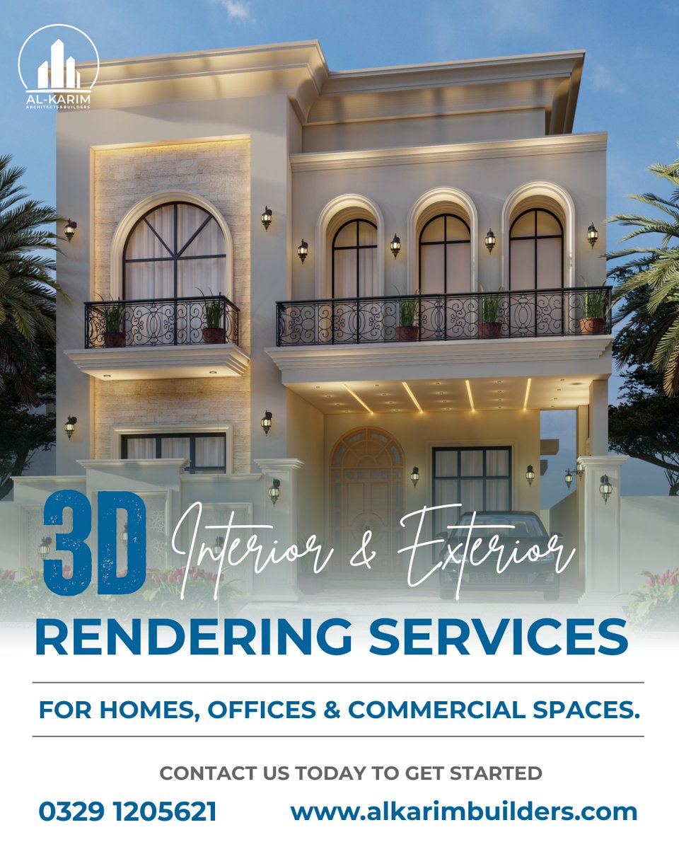 Professional 3D Interior &amp; Exterior Rendering Services by AL-KARIM Architects &amp; Builders

From modern house elevations to complete interior layouts, our 3D renders are designed to support better planning, confident decision-making, and premium architectural presentation.