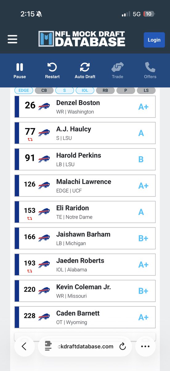 Beaneburner's tweet photo. First Mock draft of the year how would yall feel about this? #billsmafia https://t.co/6C55yY4Qqo