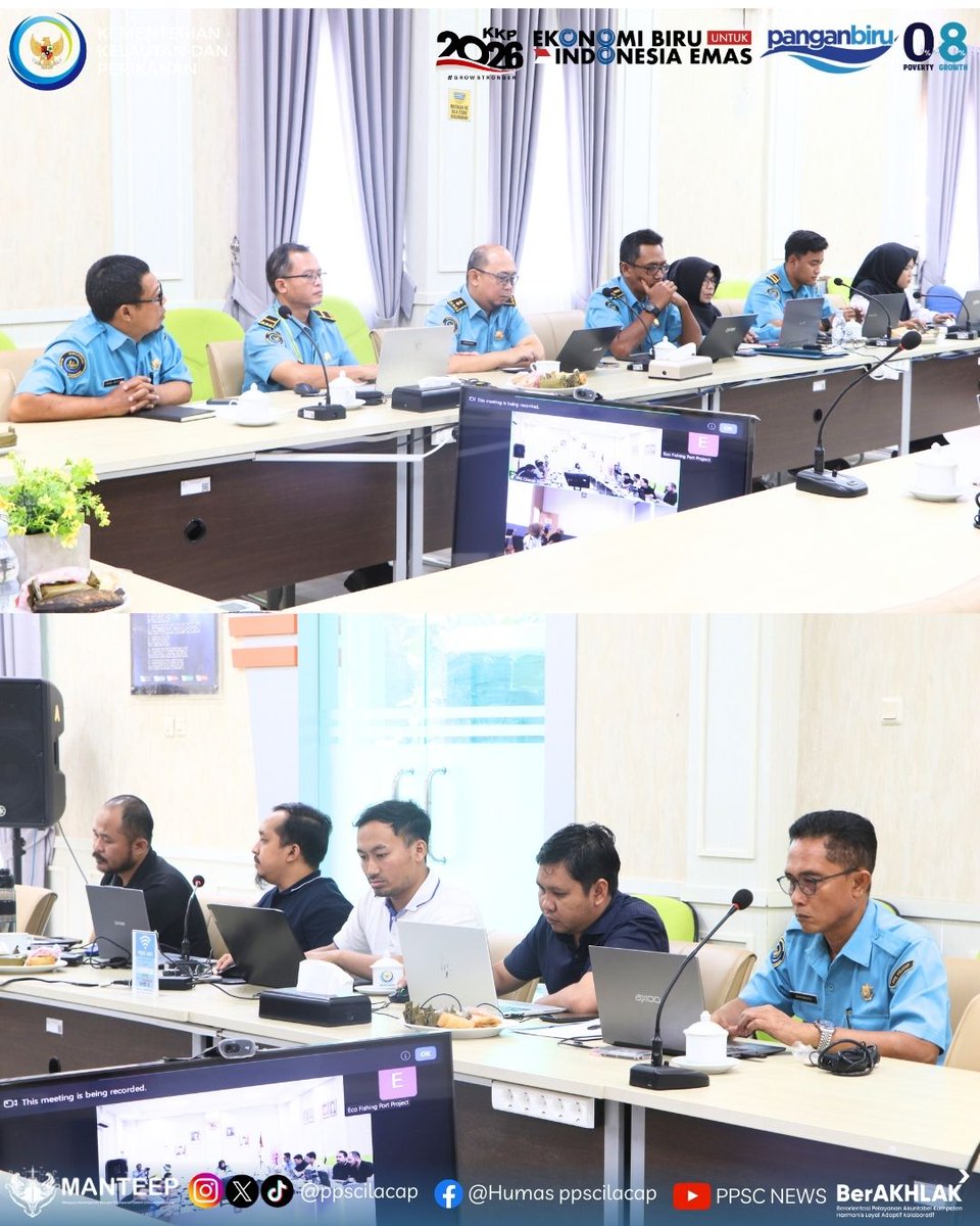 ppscilacap's tweet photo. Kementerian Kelautan dan Perikanan melalui Direktorat Jenderal Perikanan Tangkap menggelar kegiatan Rapat Pembahasan Lanjutan Progress Dokumen Basic Design Proyek Eco Fishing Port secara hybrid, Kamis (29/1/2026). https://t.co/hDvU3CxgQN