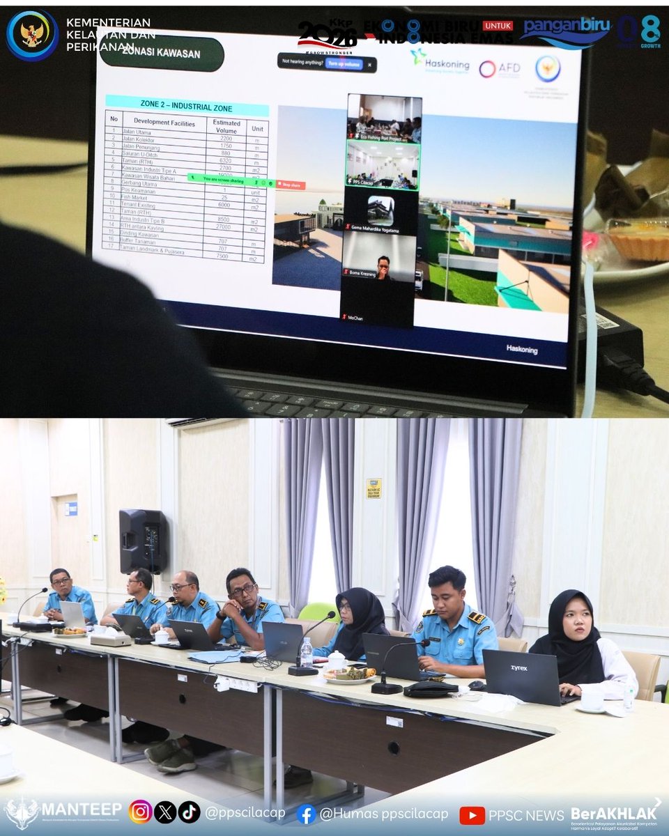 ppscilacap's tweet photo. Kementerian Kelautan dan Perikanan melalui Direktorat Jenderal Perikanan Tangkap menggelar kegiatan Rapat Pembahasan Lanjutan Progress Dokumen Basic Design Proyek Eco Fishing Port secara hybrid, Kamis (29/1/2026). https://t.co/hDvU3CxgQN