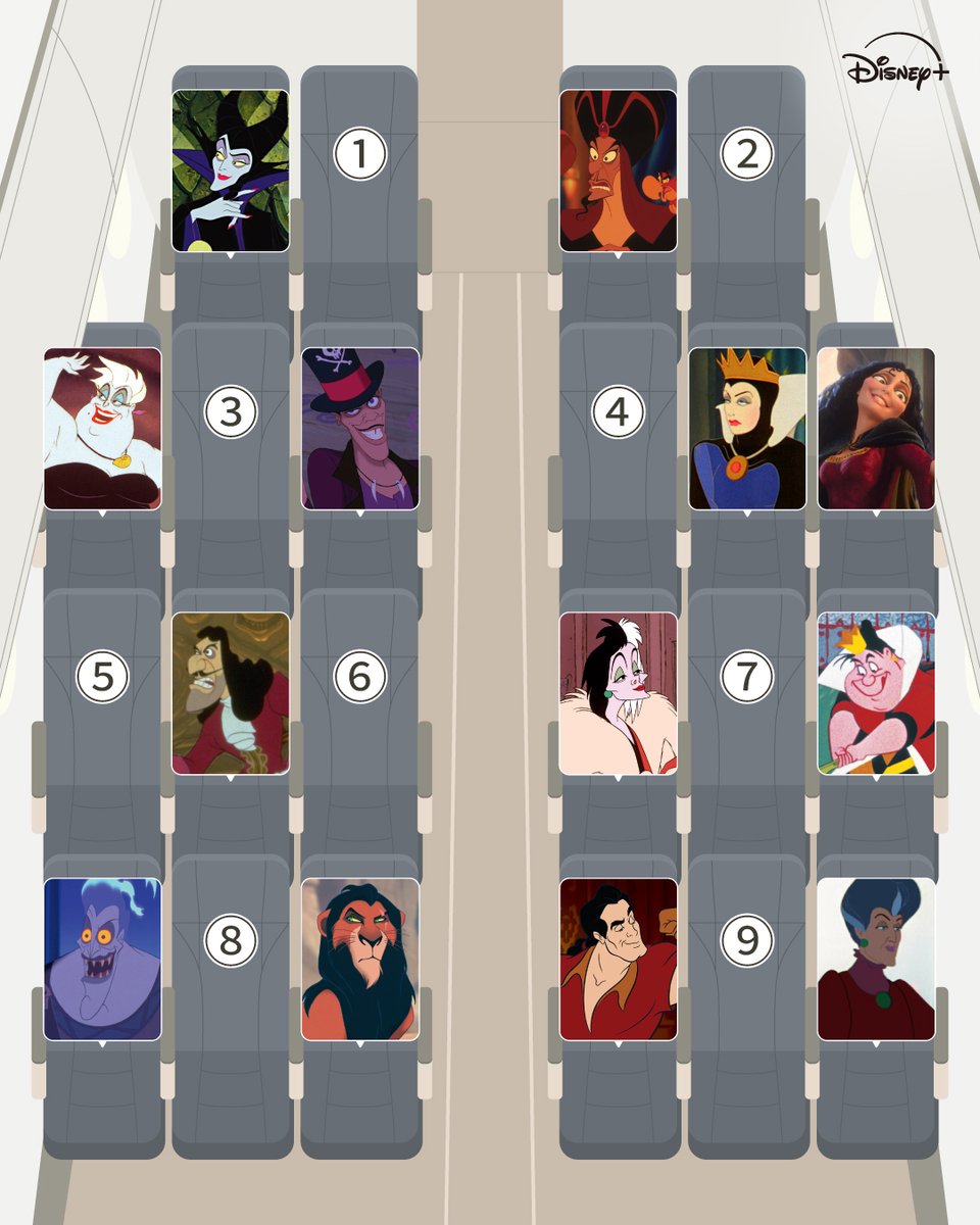 ＼🖤邪悪でミステリアスなフライト💜／

あなたはどこに座りたい❓
番号をリプライで教えて✍

#ディズニーヴィランズ 作品は
#ディズニープラス で配信中🛫