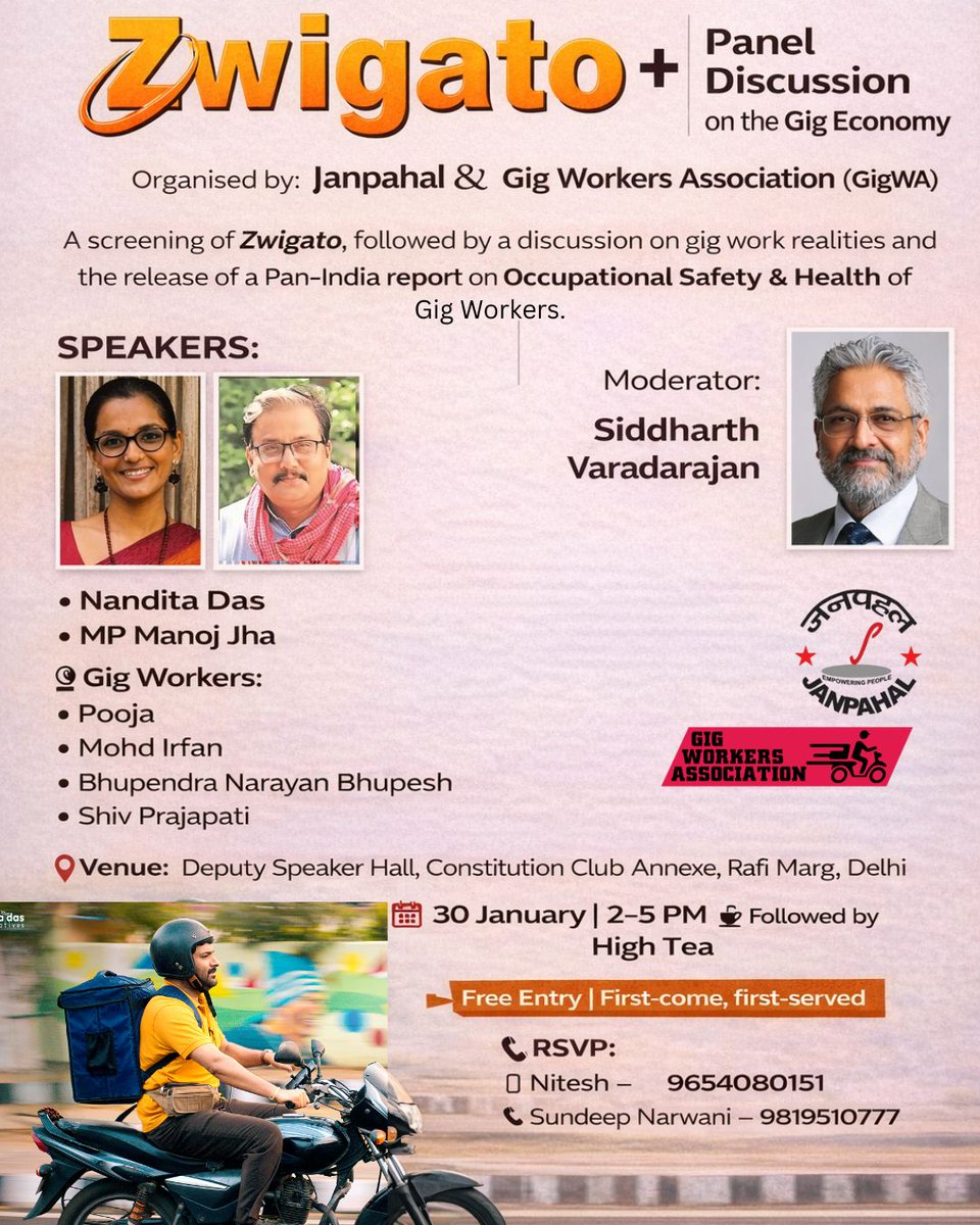 dharmendraind's tweet photo. #GigWorkers will join @nanditadas @manojkjhadu for the screening of #zwigato starring @KapilSharmaK9 and release of @janpahal research on #OSH of platform based gig workers @gigwaindia @AiwuInd @LabourMinistry @mansukhmandviya https://t.co/K1OkBiD7eF